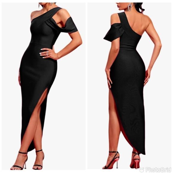 One Shoulder Side Split Asymmetrical Bodycon
Midi Party Cocktail Bandage Dress - Picture 1 of 12